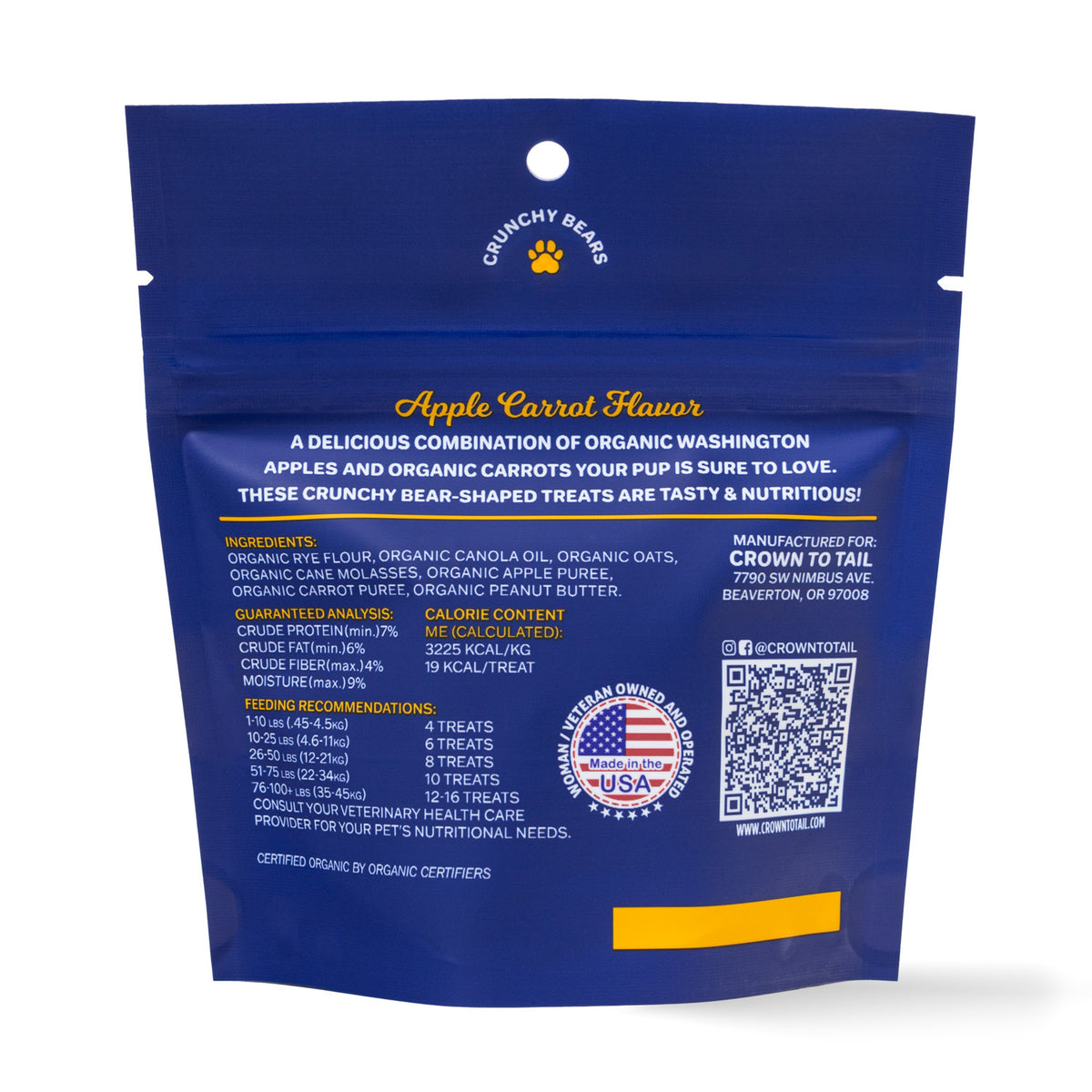 CROWN TO TAIL ORGANIC APPLE CARROT CRUNCHY DOG TREATS