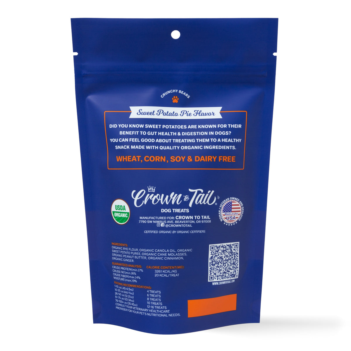 CROWN TO TAIL ORGANIC SWEET POTATO PIE CRUNCHY DOG TREATS