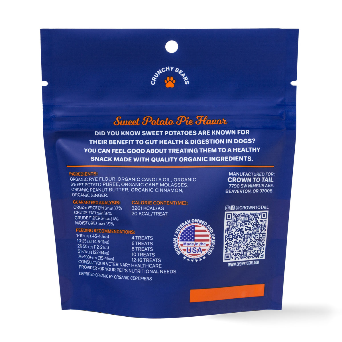 CROWN TO TAIL ORGANIC SWEET POTATO PIE CRUNCHY DOG TREATS