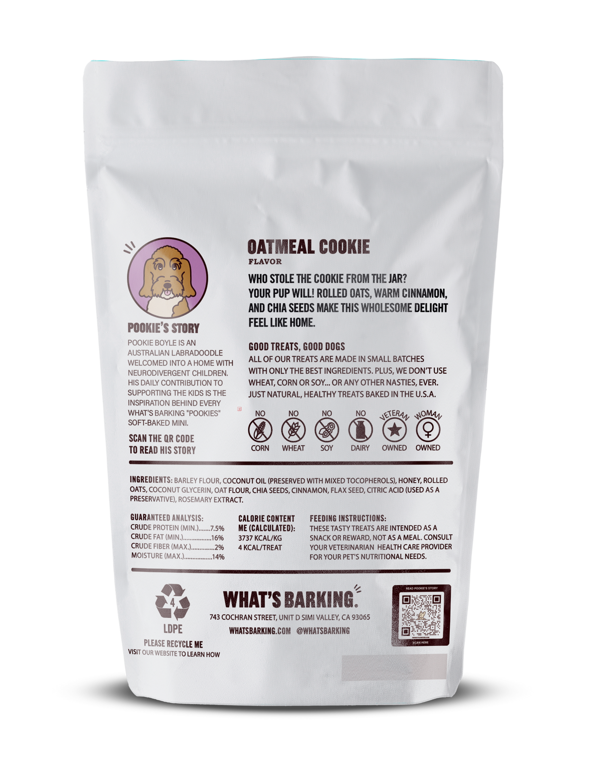 What's Barking Pookies Oatmeal Cookie Dog Treats